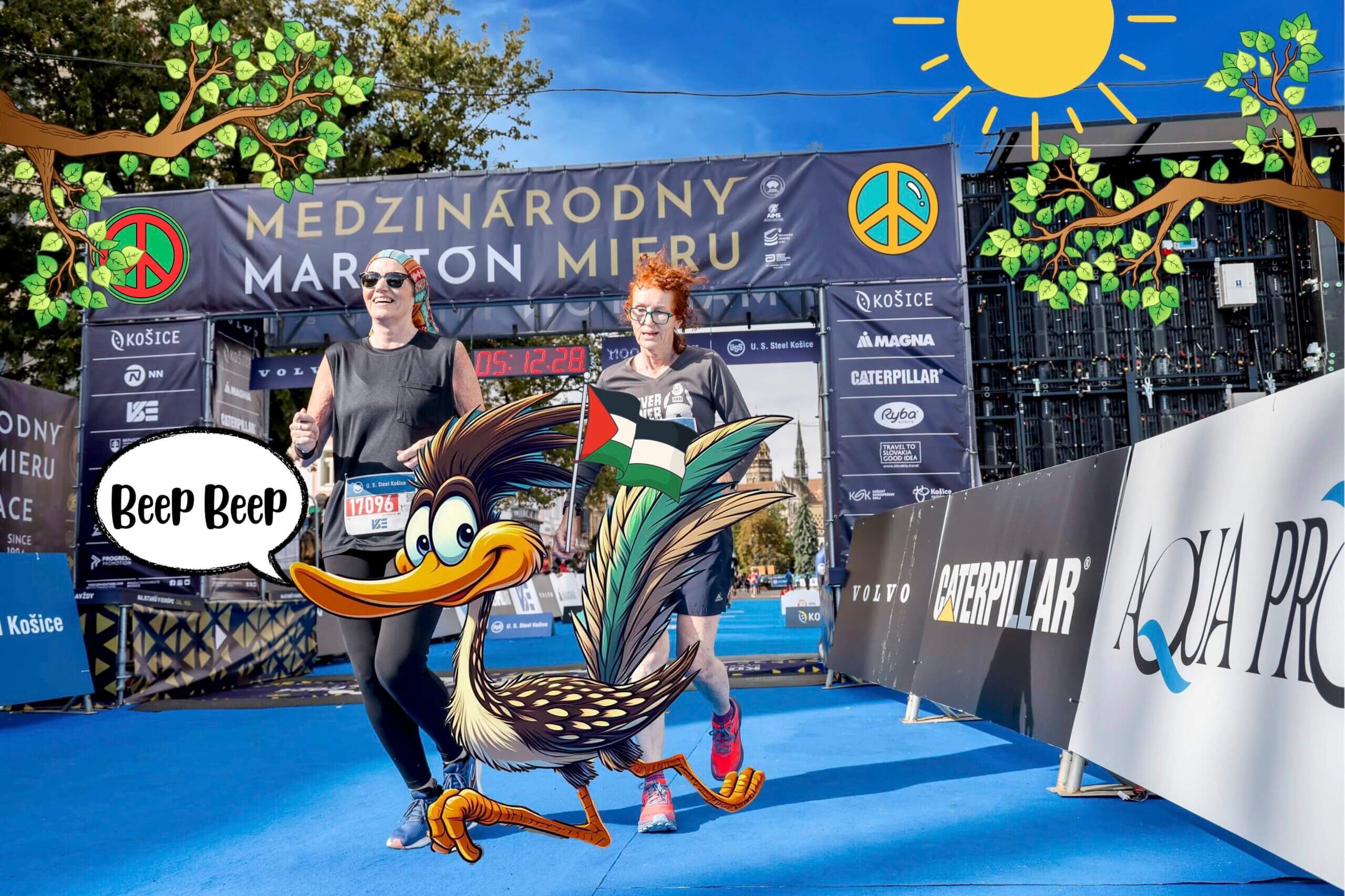 Kosice Peace Half Marathon Photo Collage with a road runner cartoon
