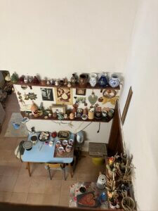 Bird's eye view of a pottery studio.